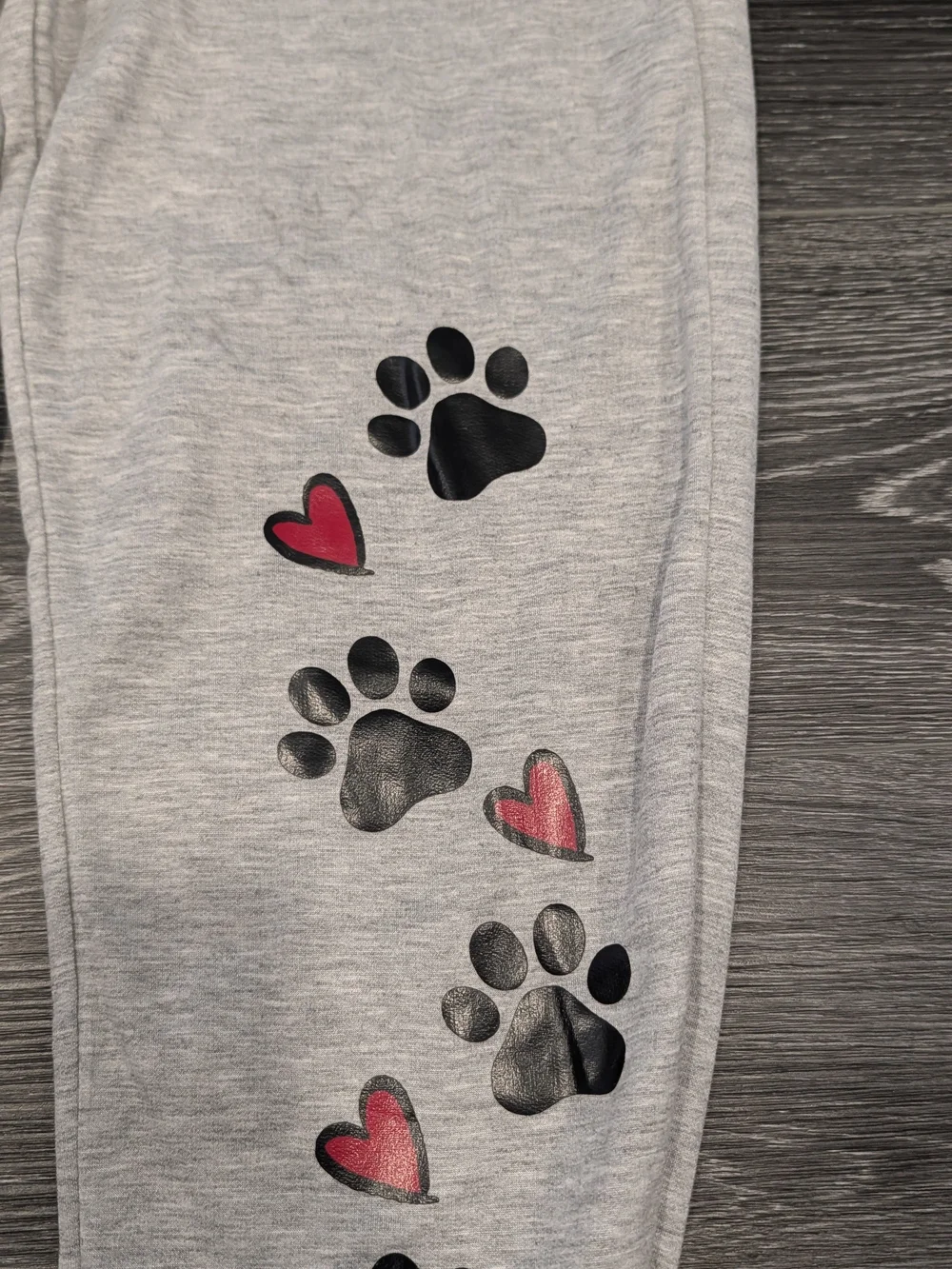 Women's Grey Jogger Sweatpants with Paw & Heart Print